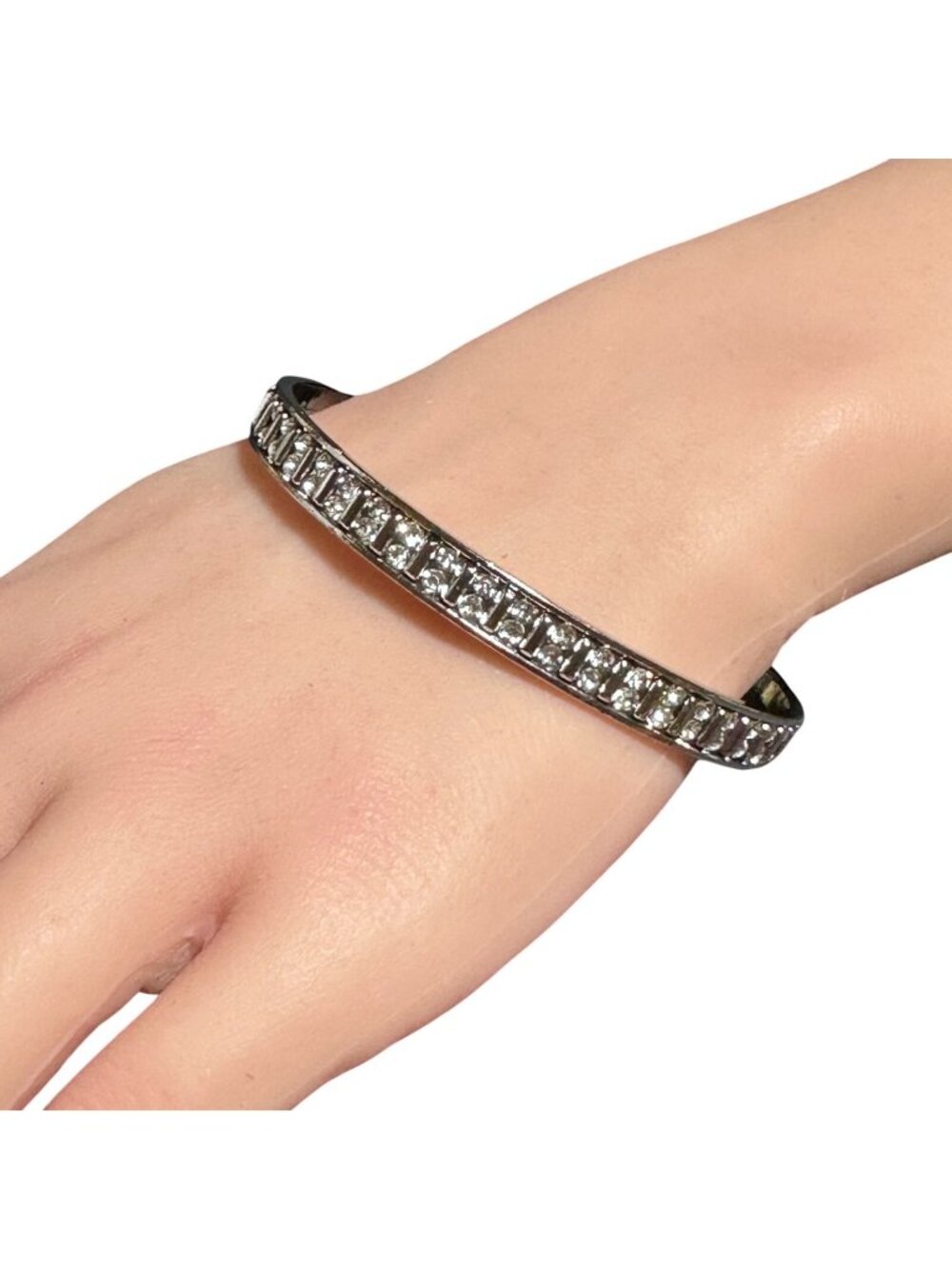 Art Deco Style Bangle Bracelet Clear Channel Rhinestones Silver Tone Womens NWOT